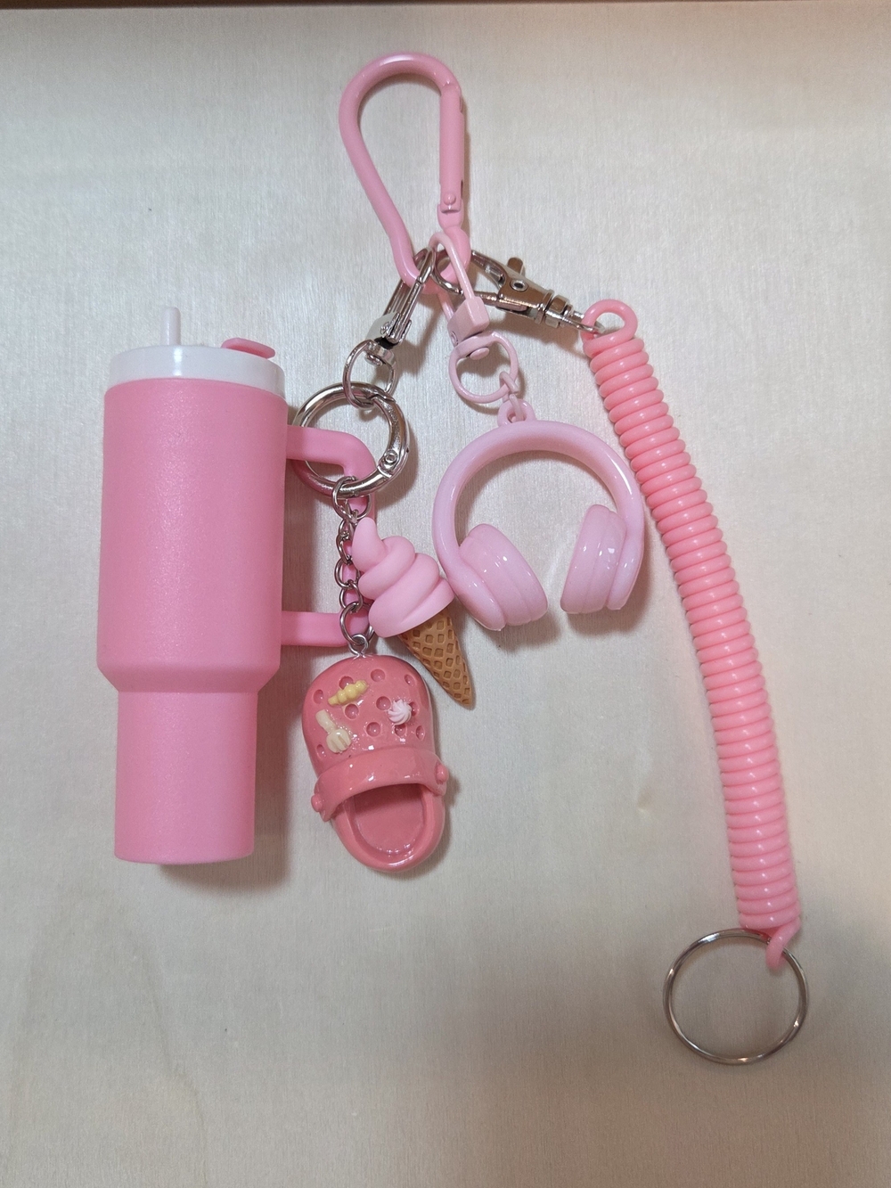 NWT Monochrome Pink Tumbler Keychain 🥤 Aesthetic Shoe Spiral Wristlet Gift
